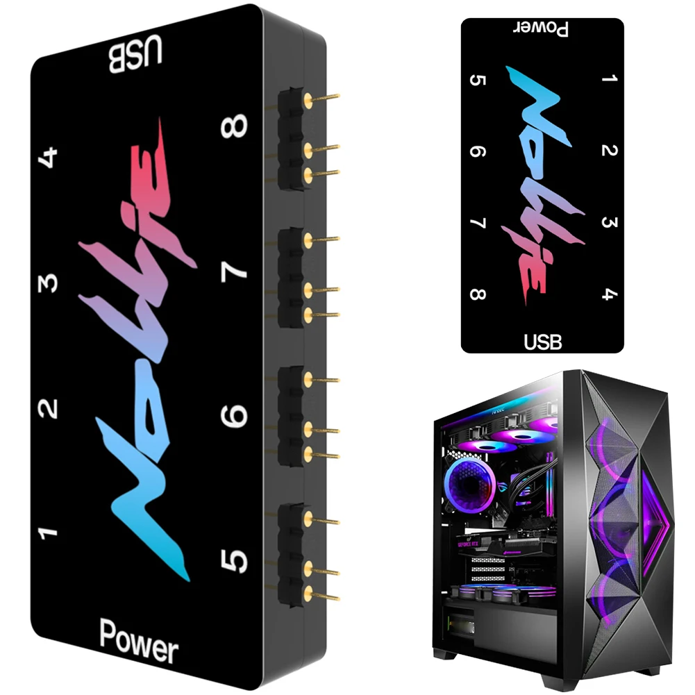 Nollie SignalRGB OpenRGB 범용 5V 3PIN ARGB 비동기 컨트롤러 확장형 마더보드 인터페이스 8/16 웨이 ARGB 팬 허브