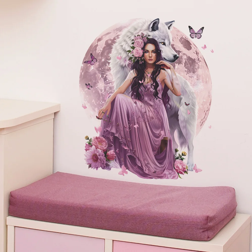PurpleWolfGirlVinylWallDecalForKidsRoomDecorationRoomDecor