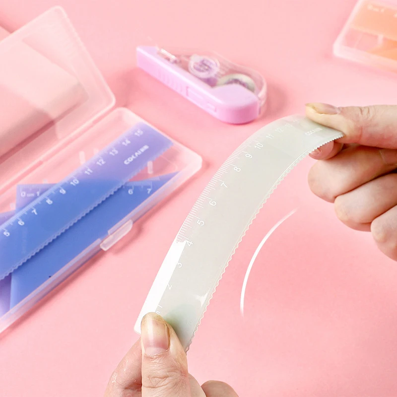 4pcs/Box Ins Gradient Rulers Straight Triangle Ruler Protractor Drawing Painting Drafting Tool Korean Stationery Office Supplies