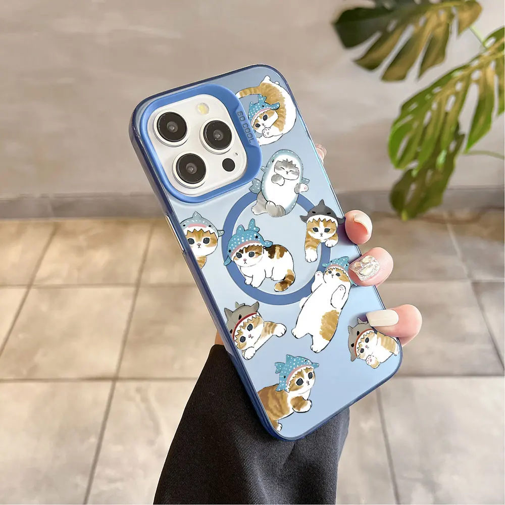 Charming M-Mofusands Cat Magsafe-Inspired Magnetic Phone Case with Soft Silver Plated Finish