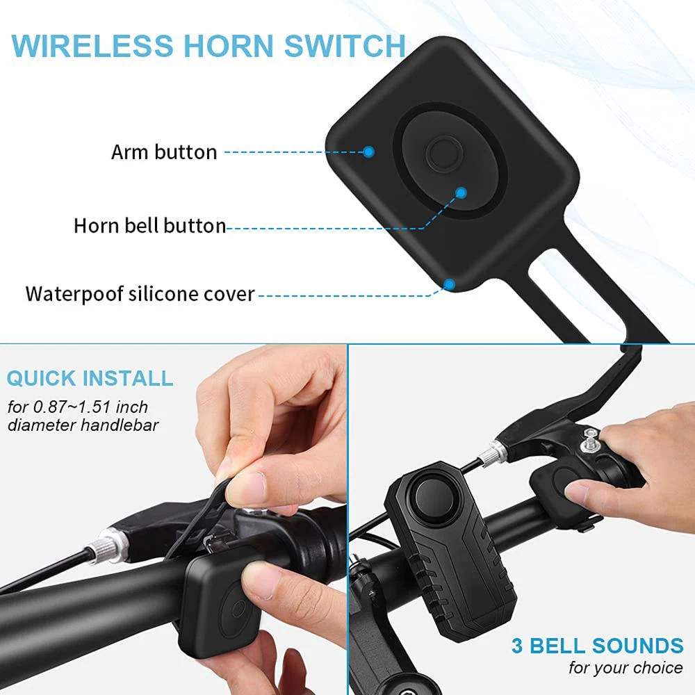 Wireless Bicycle Horn Alarm with Remote Control IP55 Waterproof Bike Motorcycle Scooter Alarm Bicycle Accessories