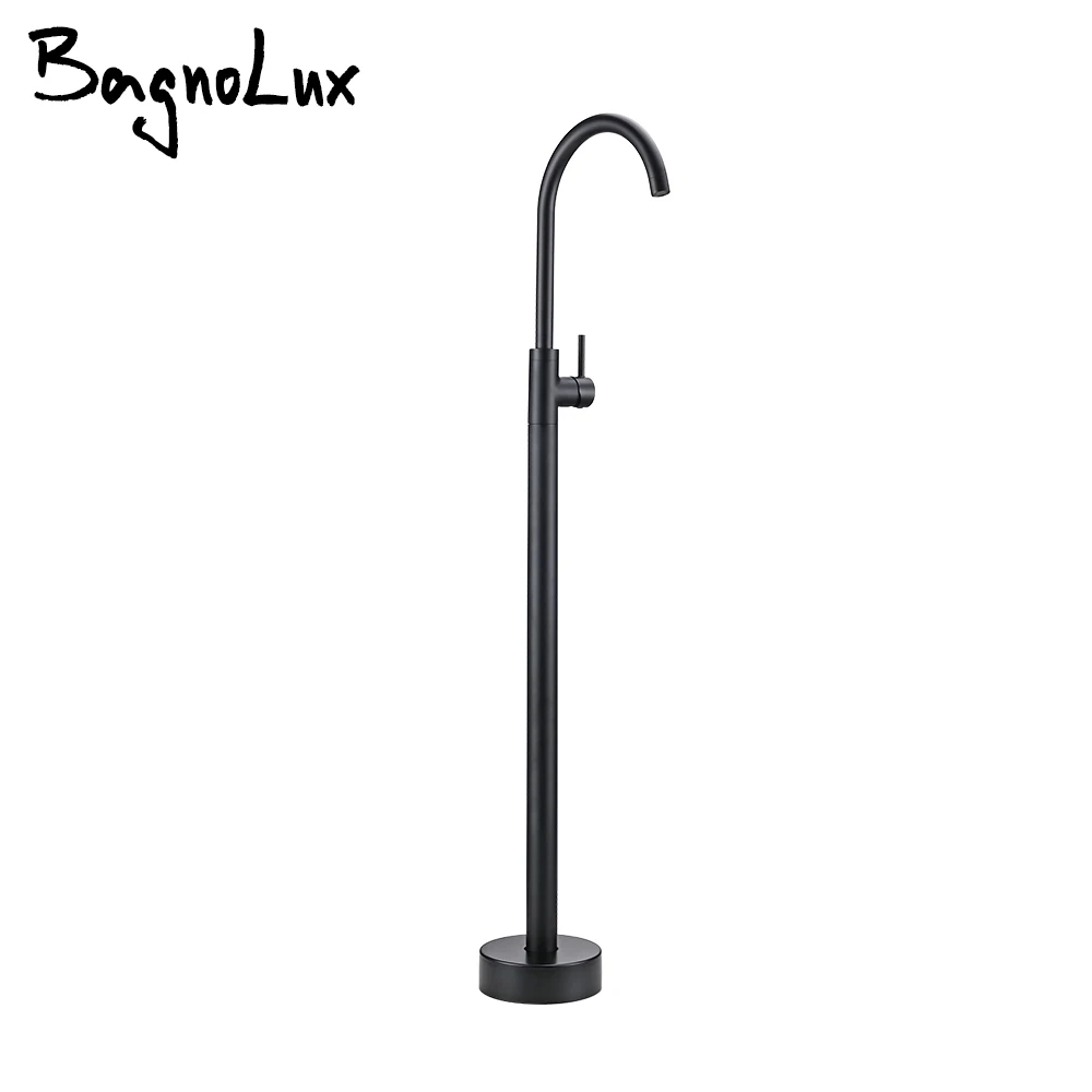 Bathroom Faucet Matte Black Bathtub Shower Faucet Round Floor Stand Mixer Single Handle Hot Cold Water Tap Bagnolux