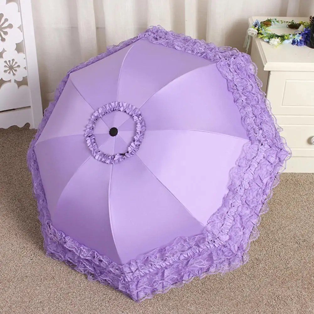 Sun Protection Umbrella Stylish Lace Folding Umbrella for Sun Protection Rain Lightweight Portable Parasol with Uv Blocking