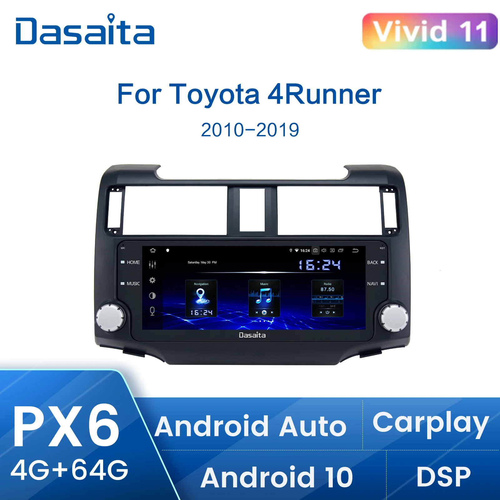 

Dasaita 10.2" Android 10 DSP Car Radio for Toyota 4Runner GPS 2011 2014 2015 2017 2018 2019 Navigation 64G ROM Carplay 1280*480