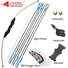 Linkboy conjunto de arco e flecha recurva, conjunto de arco e flecha para jovens adultos, iniciantes, treinamento, arco reto de madeira