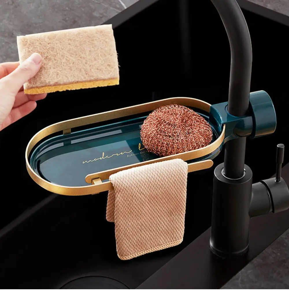 Description Picture 3 of itemKitchen Space Aluminum Sink Drain Rack Sponge Storage Faucet Holder Soap Drainer Shelf Basket Organizer Bathroom Accessories