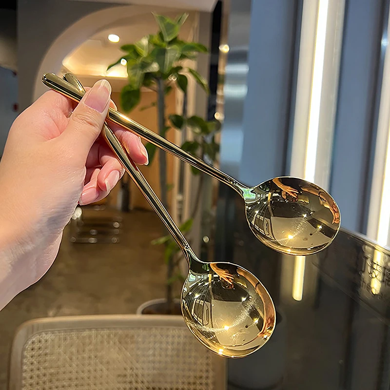 Creative Korean Head Spoon Western Food Long Handle Spoon Stainless Steel Large Square Kitchen Dessert Ice Cream Tableware