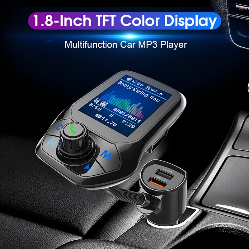 

1.8 inch Color Display Bluetooth-compatible Handsfree Car Kit 3 USB Port QC3.0 Car Charger FM Transmitter Car MP3 Music Player