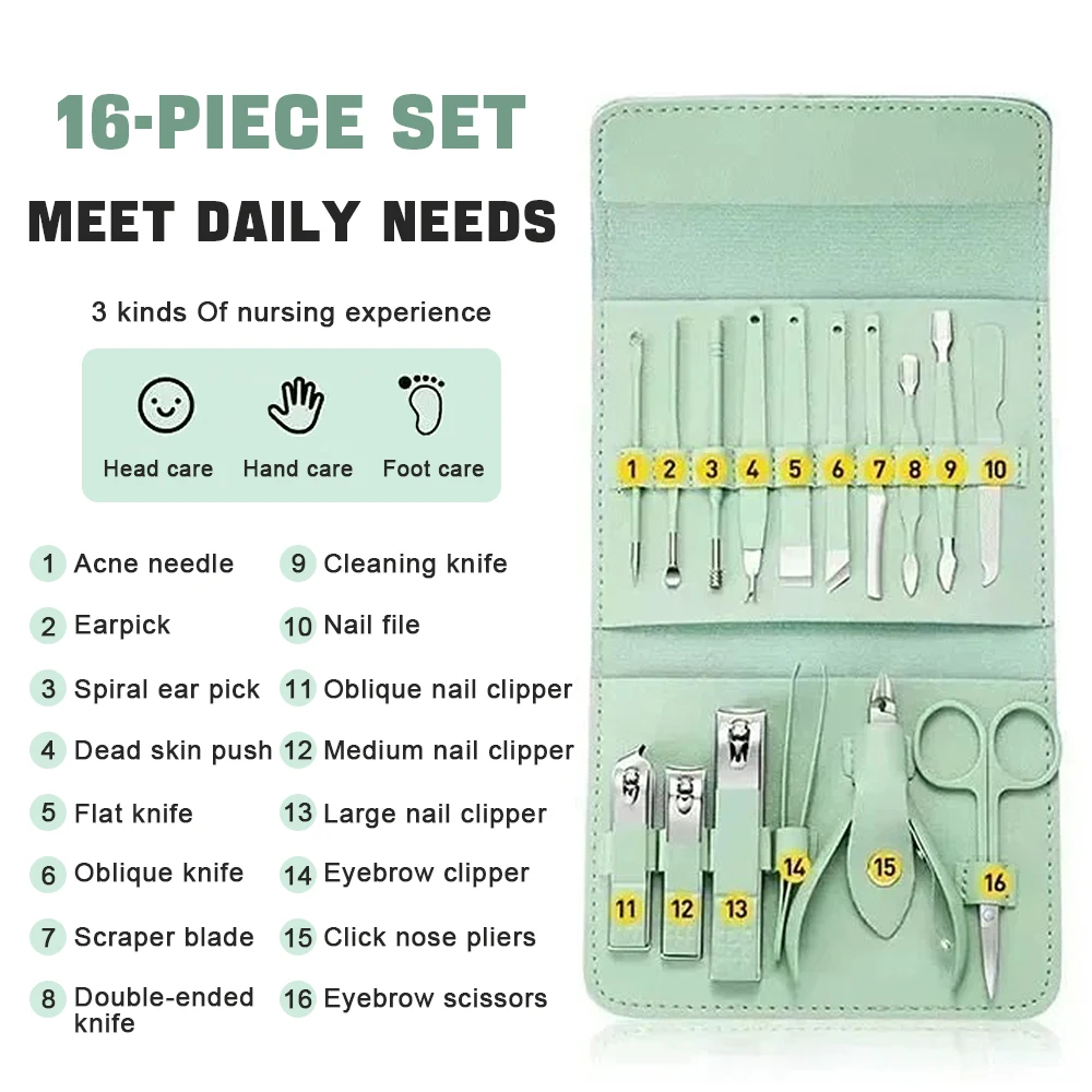 16Pcs/set Professional Nail Clippers Set Portable Travel Case Cuticle Nippers Grooming Pedicure Tool Kit for Men&Women Manicure 4