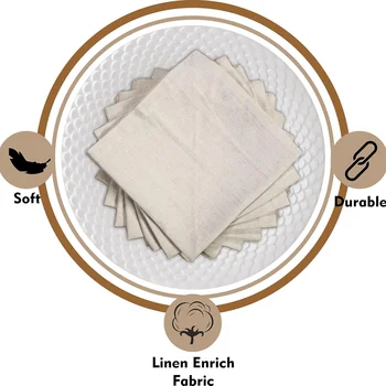 Serviettes de table en tissu naturel, 6 pièces, en lin, AREX, coton, grill, coins à onglets, pour mariage 1