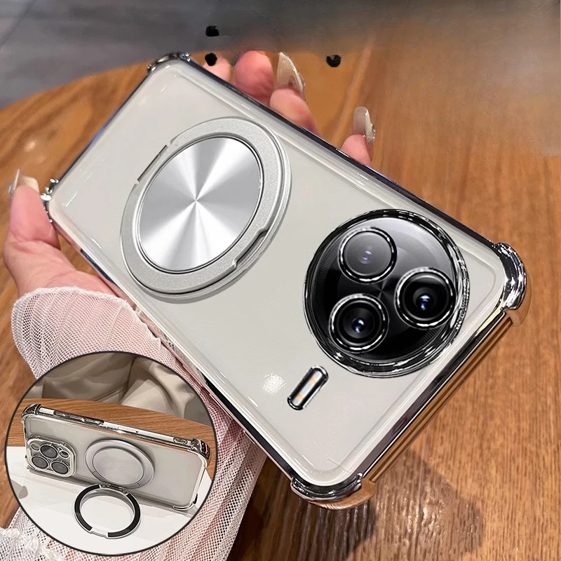 Enhanced Magnetic Ring Stand Holder Shockproof Silicone Phone Case with Plating Finish