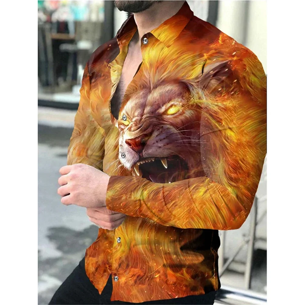 2024 Luxury men's social shirt lapel single-breasted 3D printing long-sleeved designer clothing casual street men's clothing