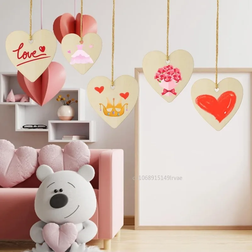 100-10Pcs Wood Heart Shape Unfinished DIY Crafts with Natural Twine for Mother's Day Craft Present Wedding Valentine Ornaments