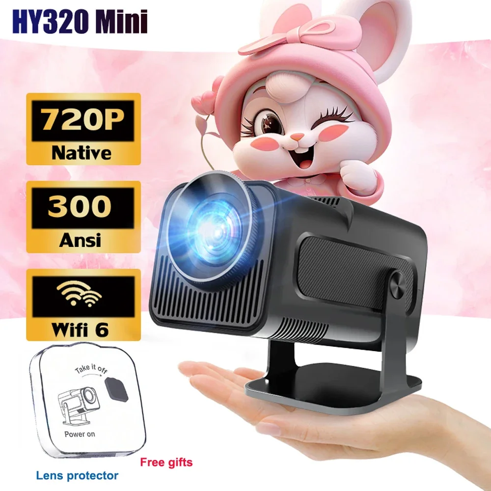 Portable Projector DITONG HY320 Mini Newly Native 720P Android 11 4K 300ANSI Wifi6 BT5.0 Cinema Outdoor 180&deg; Rotable