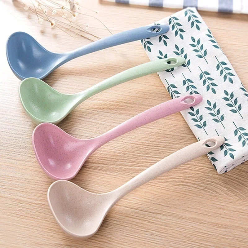Tableware Wheat Straw Soup Ladle 4 Colors Long Handle Soup Rice Spoon Meal Dinner Scoops Kitchen Supplies Cooking Tool