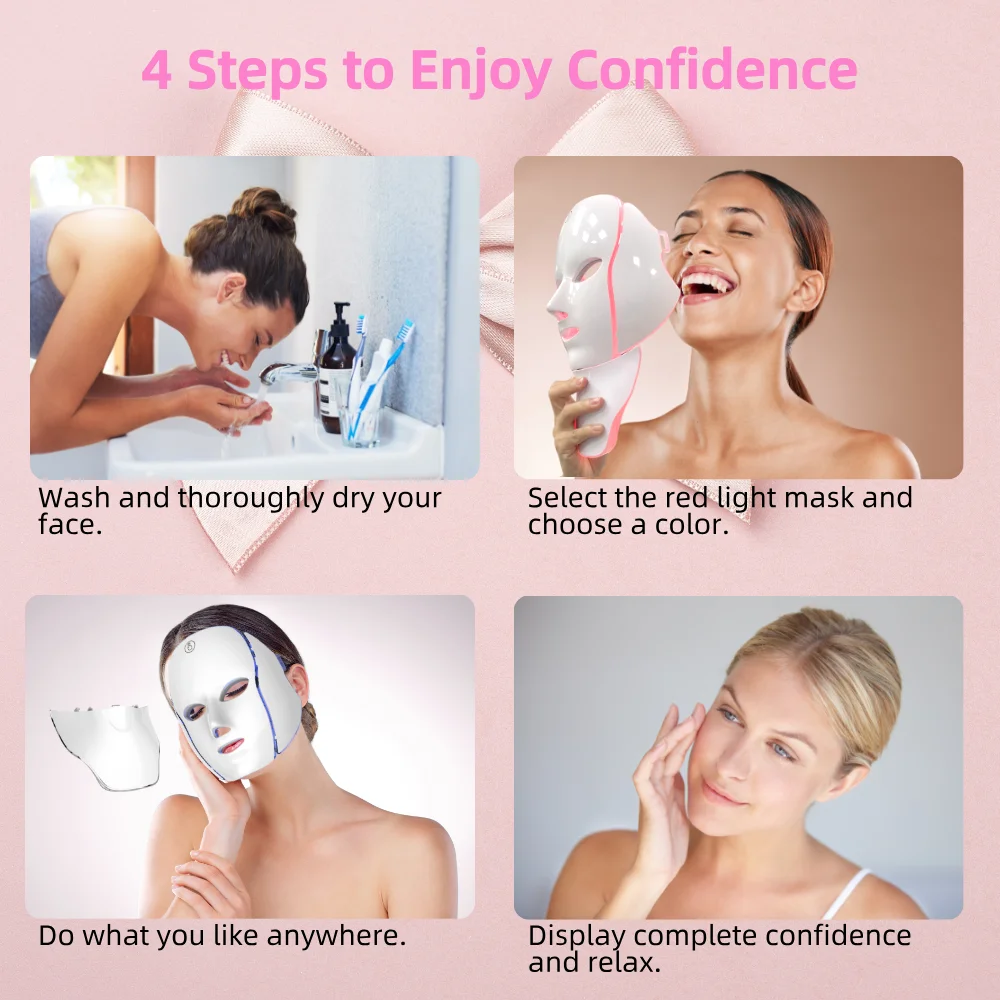 LED Face Mask Red Light Therapy 7 Color Facial Beauty Neck-Face 192LEDs Facial Mask Wireless Home Use Beauty Lovely Gift