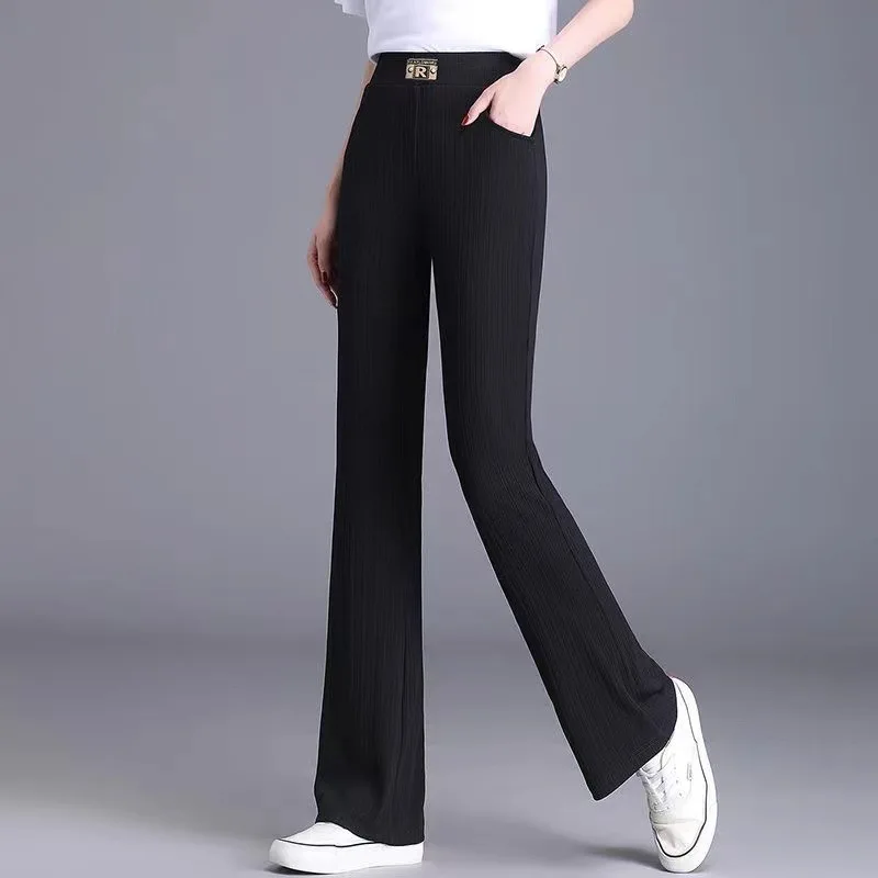 Ice Shreds Flared Pants Women Summer Thin Style 2024 New Korean All-match Large Size Casual Solid Color Affordable Trousers