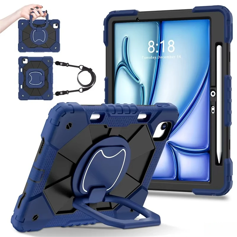 Heavy Duty Rugged Tablet Case with Pull Ring Stand and Strap, Shockproof Protective Cover