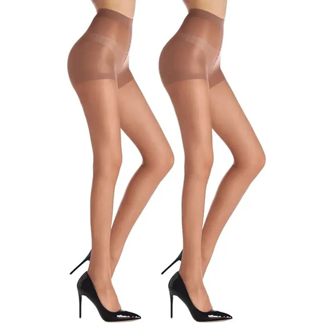 Collants noirs élastiques anti-accrocs pour femmes, 2 pièces, collants transparents en Nylon 20D, bonne élasticité, Medias