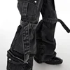 IEFB Multi-pocket Jeans Three-dimensional Lace-up Design Wide-leg Overalls 2024 Autumn Streetwear Black-grey Denim Pants 24X1350 6