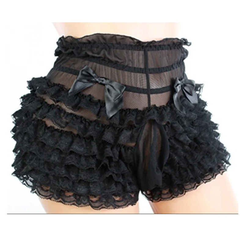 

French Sexy Adult Customized Paedophilic Crossdressing Sissy Pink Yarn Lace Bow Inlaid Four Corner Shorts