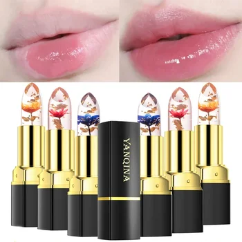 꽃 젤리 꽃 립스틱 색상 변경 방수 오래 지속되는 모이스처라이저 립밤, 입술 케어, 여성 입술 화장품, 6 가지 색상