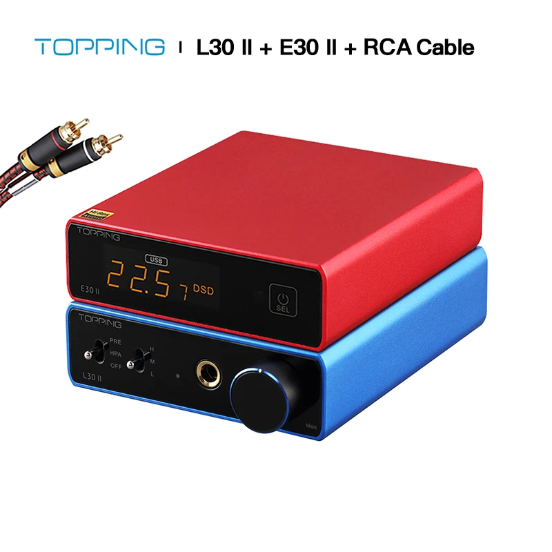 TOPPING E30 II+TOPPING L30 II+RCA cable,Hi-Res Audio 2xAK4493S DAC,NFCA  Headphone Amplifier 6.35MM