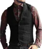 Grey Mens Suit Vest Lapel V Neck Wool Herringbone Casual Formal Business Vest Slim Fit Gilet Waistcoat Groomman For Wedding 6