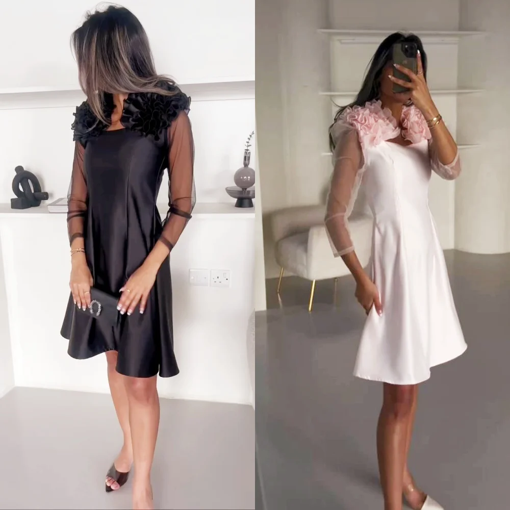 Jiayigong  Satin Draped Pleat Ruched Christmas A-line Square Collar Bespoke Occasion Gown Knee Length Dresses