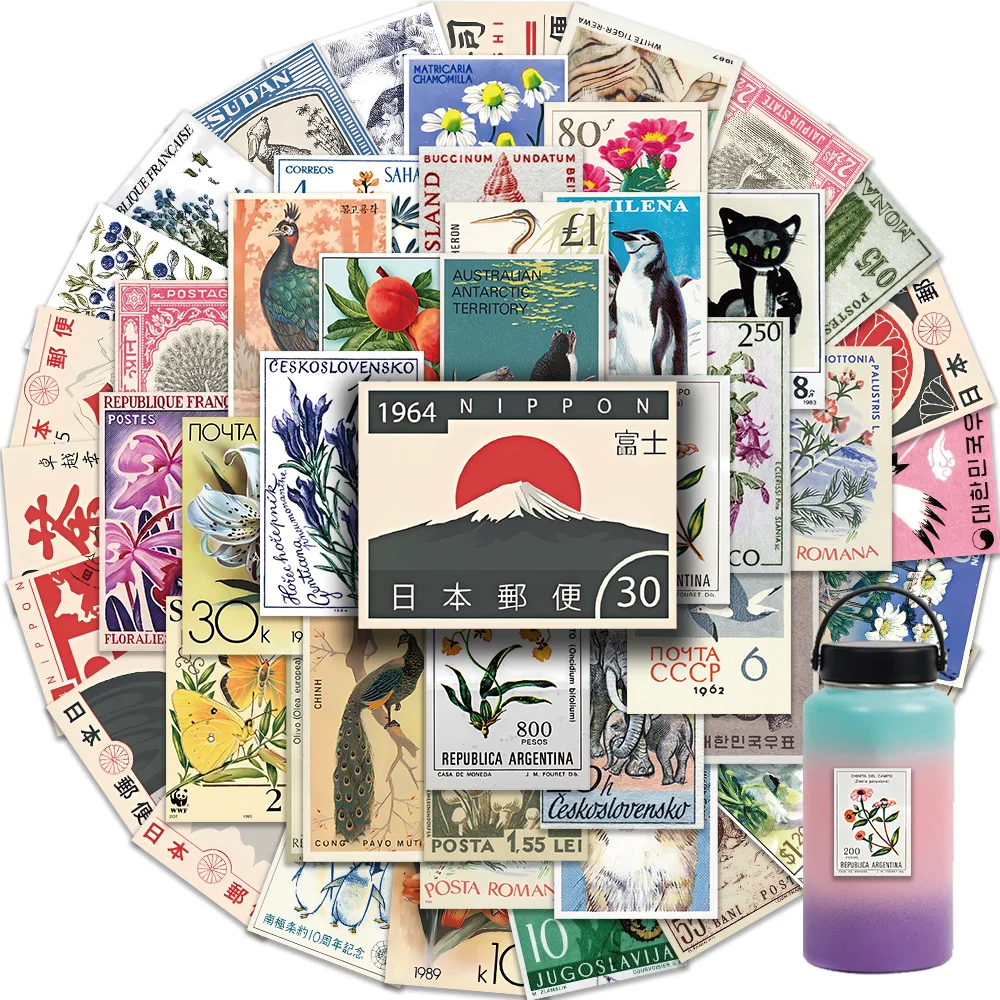50 Stück Retro Tiere Stempel Vintage Vinyl wasserdichte Aufkleber Aufkleber für Wasser flasche Laptop Skateboard Scrap book Gepäck Kinder Spielzeug – Detail 2