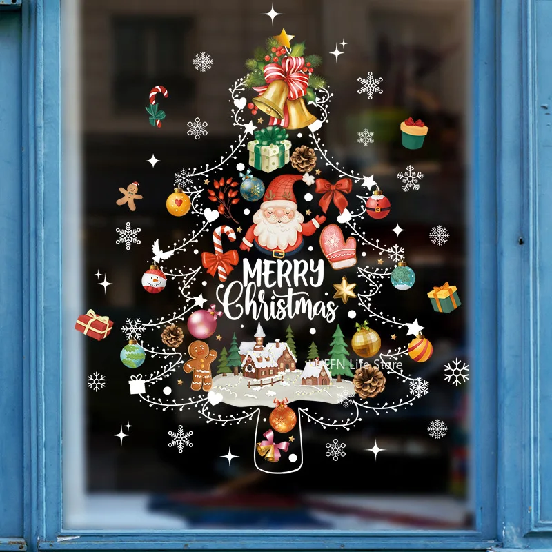 2025 New Christmas Decoration Window Stickers Santa Christmas Tree Window Glass Decal Poster New Year 2026 Decoration Stickers