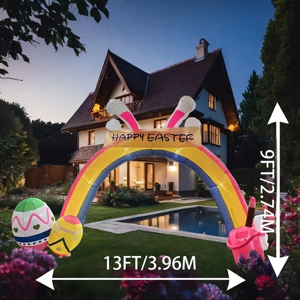 Easter Inflatables Decorations 13FT Easter Bunny Inflatable Rainbow Archway Colorful Eggs Blow Ups Yard Decoration