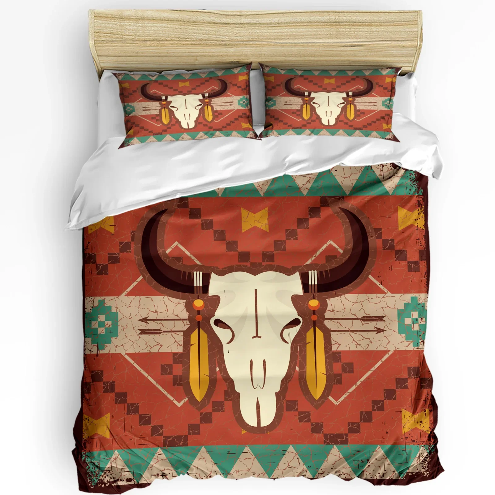 

Indian Bull Skull Art Printed Comfort Duvet Cover Pillow Case Home Textile Quilt Cover Boy Kid Teen Girl Luxury 3pcs Bedding Set