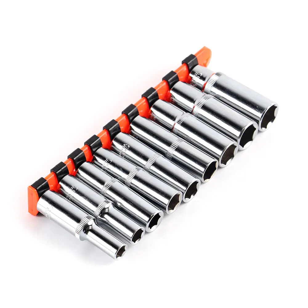 3/8 Inch Drive 8-16mm Long Socket Set Power Accessories with Plastic Rack Color Send Randomly for Home Improvement Car Repair 3