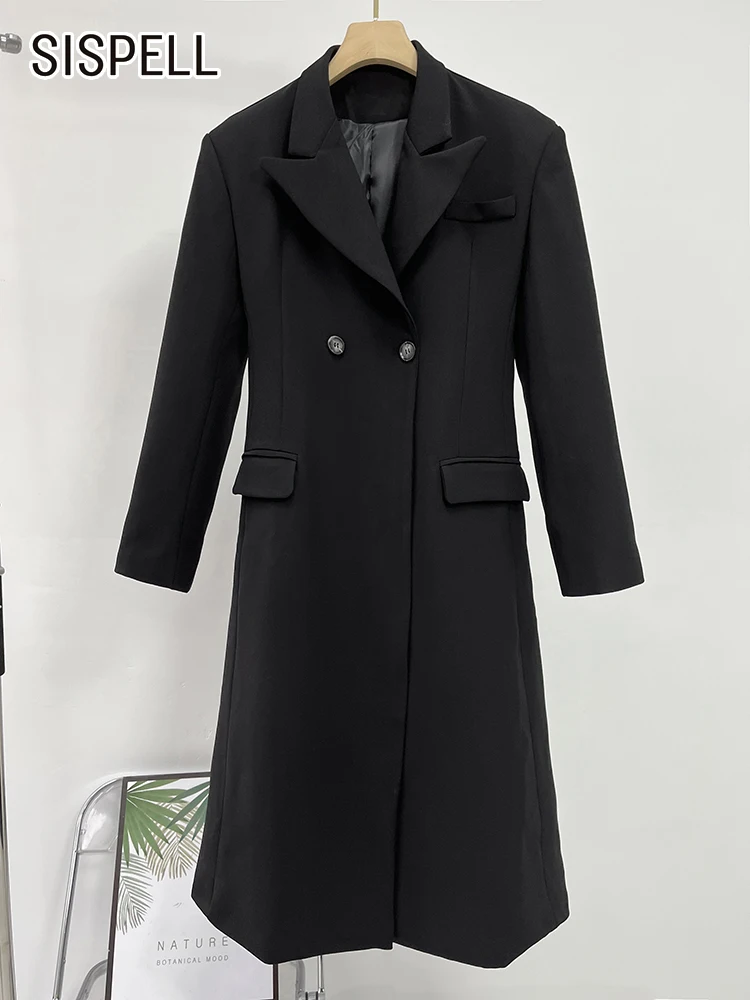 

SISPELL Solid Tunic Windbreakers For Women Lapel Long Sleeve Patchwork Double Breasted Slim Fashion Trench Female Autumn Clothes