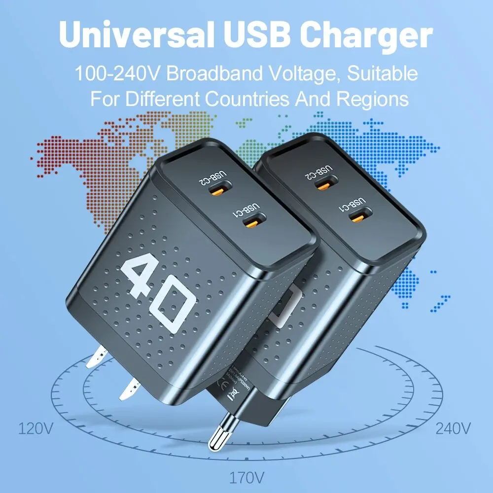 Total PD 40W 2 Ports USB C Chrager Fast Charger Type C For iPhone 14 15 Xiaomi Samsung Huawei Quick Charge QC 3.0 Adapter