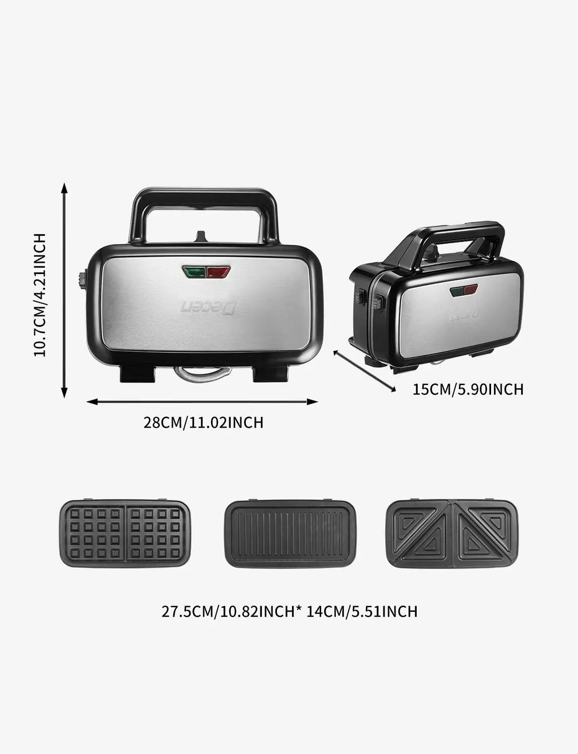 Detachable Portable 3 In 1 Breakfast Maker Non Stick Bread Sandwich Toaster Waffle Grill Maker