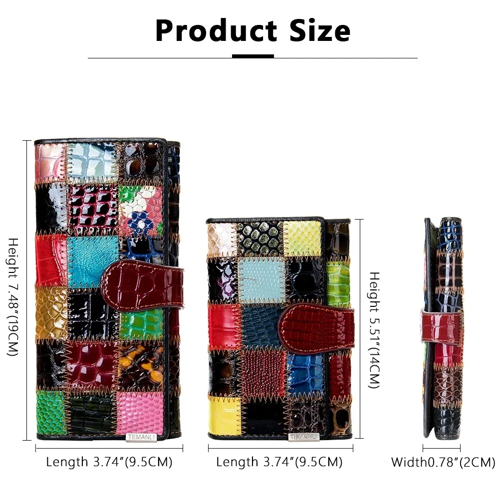 Genuine Leather Patchwork Long Wallet For Women