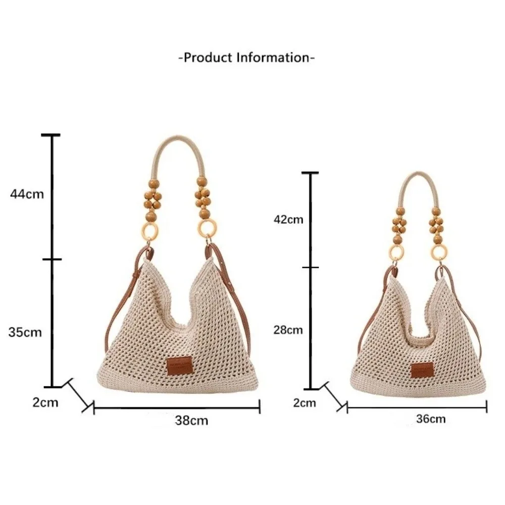 Borsa tote intrecciata traforata con manico in perline di legno - immagine 6
