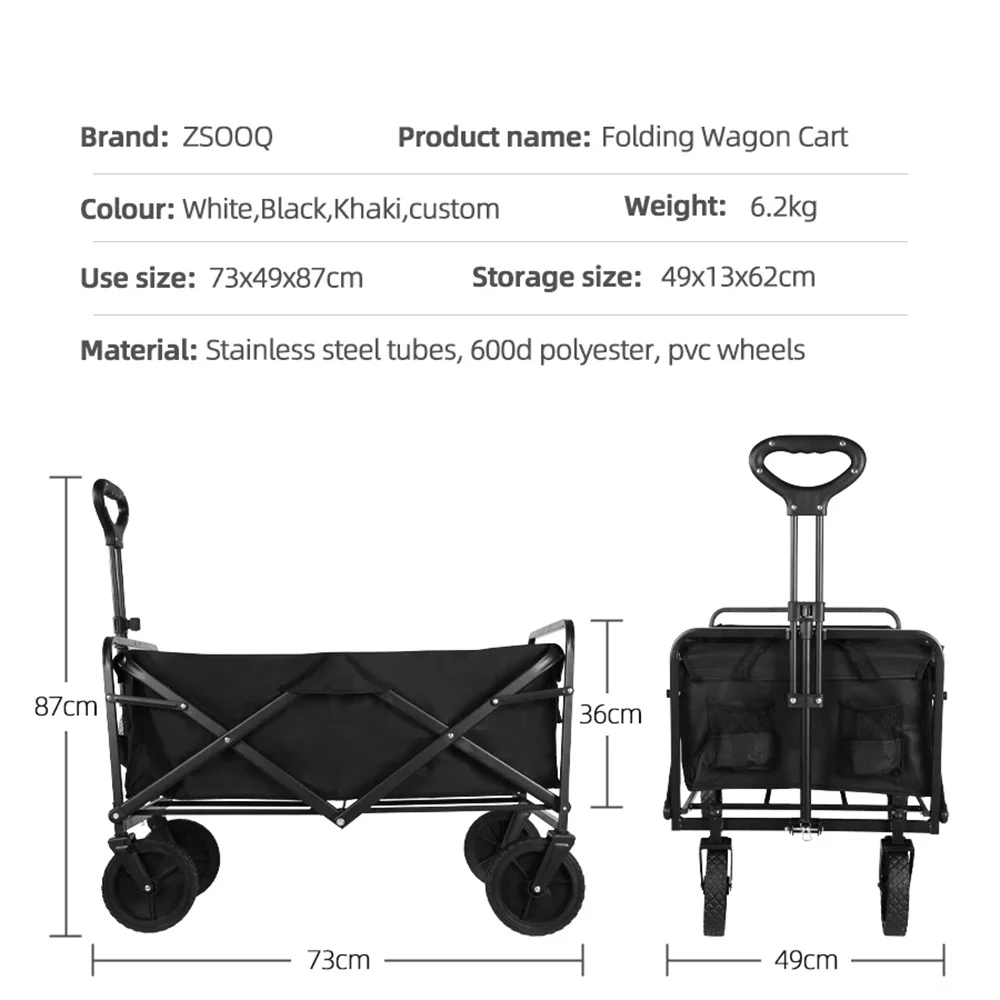 Einkaufen Strand Garten Pull Trolley Heavy Duty Große Kapazität Klappwagen Zusammenklappbarer Klappbarer Outdoor Tragbarer Mehrzweckwagen – Detail 8
