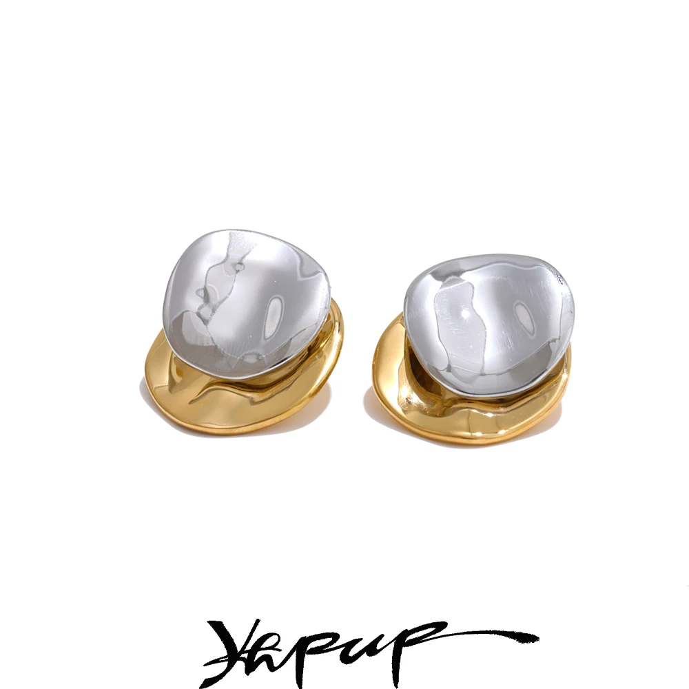 Yhpup Stainless Steel Double Color Metal Fashion Geometric Stud Earrings
