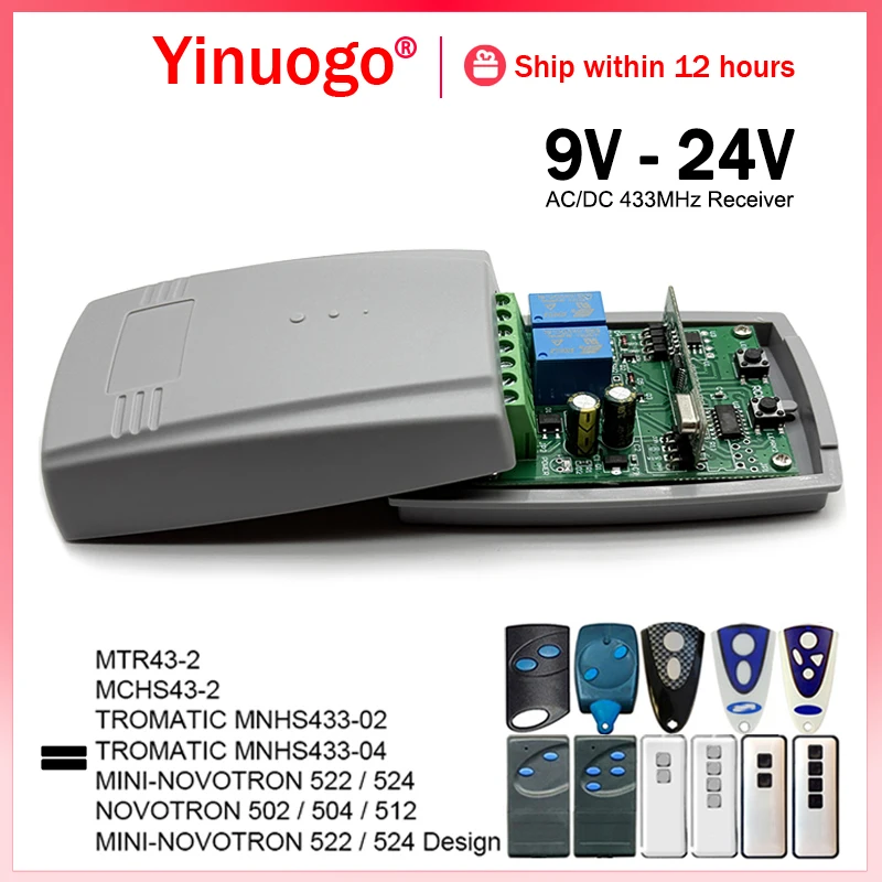 For NOVOFERM Remote Control Garage Door Receiver Compatible With NOVOFERM NOVOTRON 502 504 512 522 524 MNHS433 MTR43-2 MCHS43-2