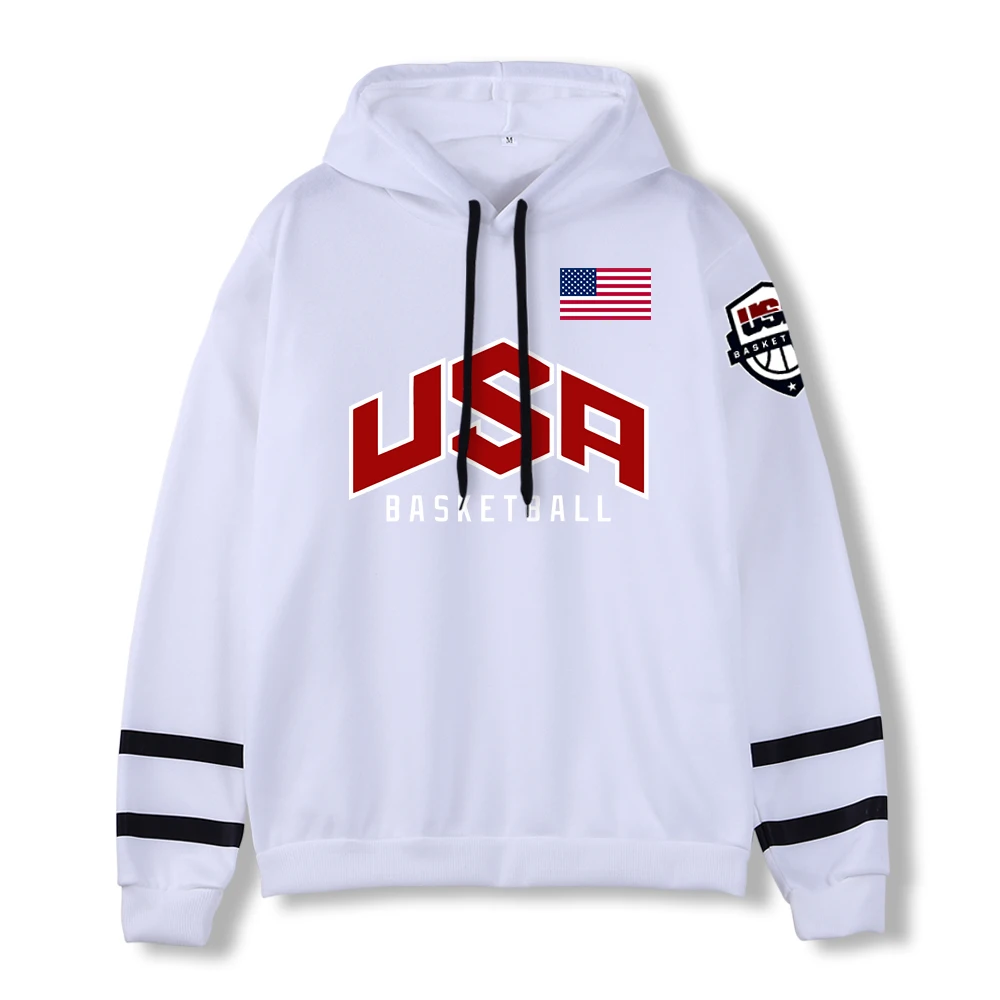 Sudadera con capucha para hombre y mujer, con estampado de logotipo baloncesto de EE. UU., ropa informal de empalme, jerséis holgados de lana | Miravia