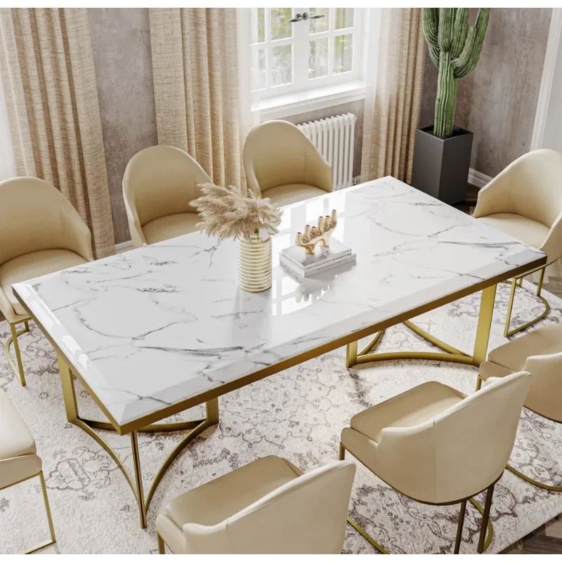 Luxe Marmeren Eettafel Met Rechthoekige Tafelblad Goud Roestvrij Benen, Voor Keuken En Eetkamer Stijl 71 In| | AliExpress