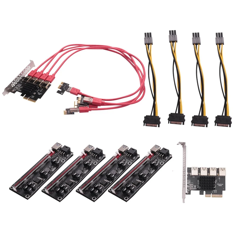 

PCIE 4-портовый USB 3.0 PCI-E Райзер 4X To16x Расширительная карта с PCIE 1-4 Райзер VER009S PLUS PCI Express набор карт