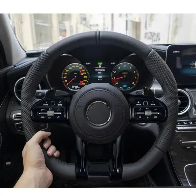 With Piano Black Trim Full Leather Steering Wheel for Mercedes Benz W205 W211 W177 W221 GLS X167 GLA45 X156 Gle 53 AMG GT