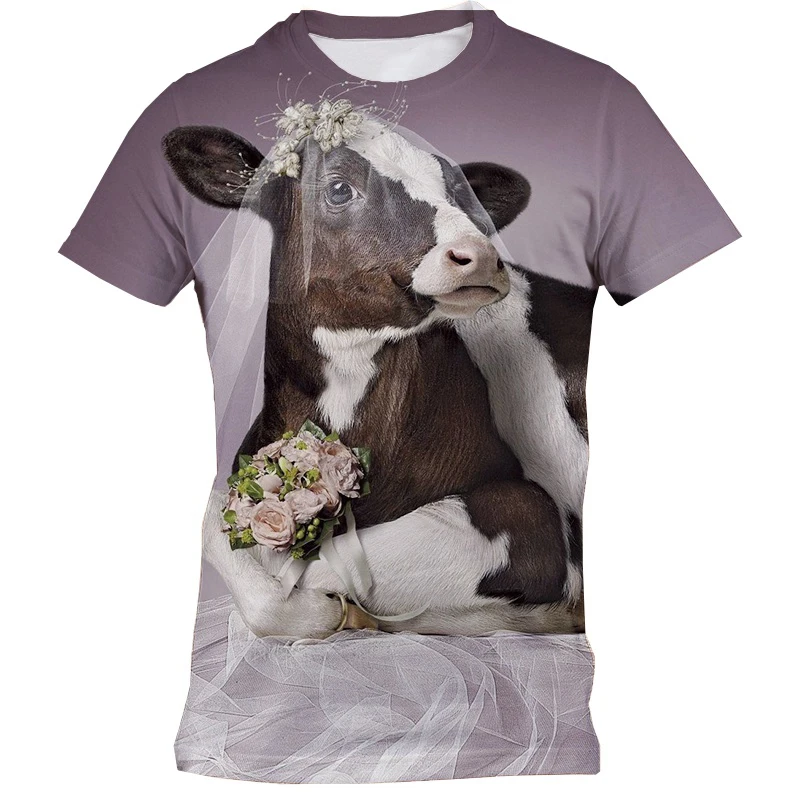 

Новая модная повседневная футболка с 3D принтом коровы, забавные мужские и женские топы, футболки с коротким рукавом и принтом животных