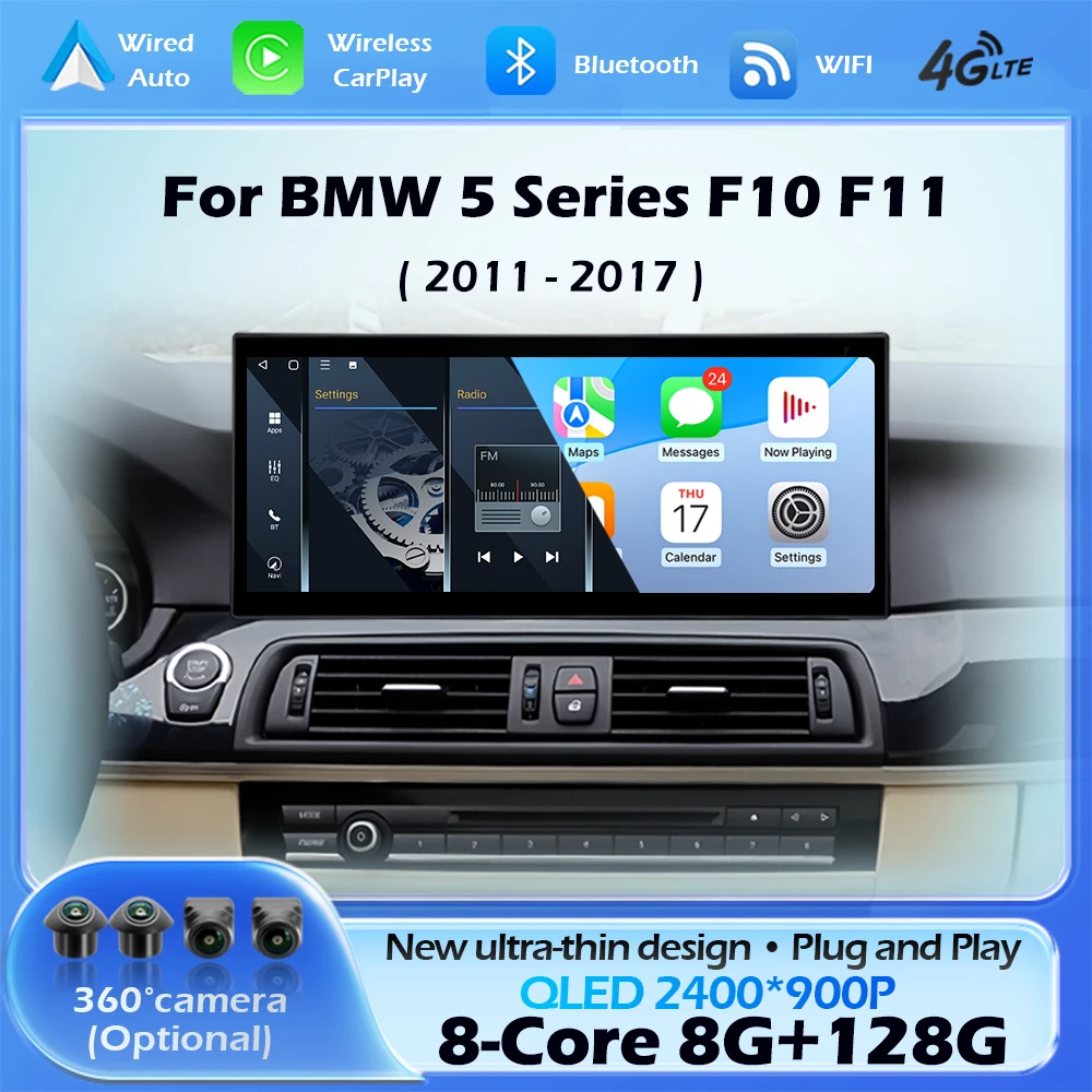 Kabelloses Carplay Android 16 für BMW 5er F10 F11 2011 - 2017 CIC NBT System Autoradio Multimedia-Player GPS WiFi DSP Stereo