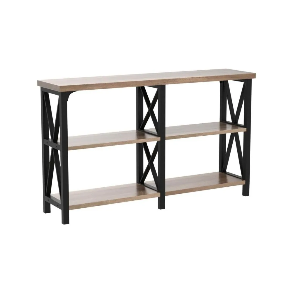 

Console Table, Industrial Wood and Metal Table, Home Living Room Corridor Entrance Table with Vintage Storage Rack, Corner Table