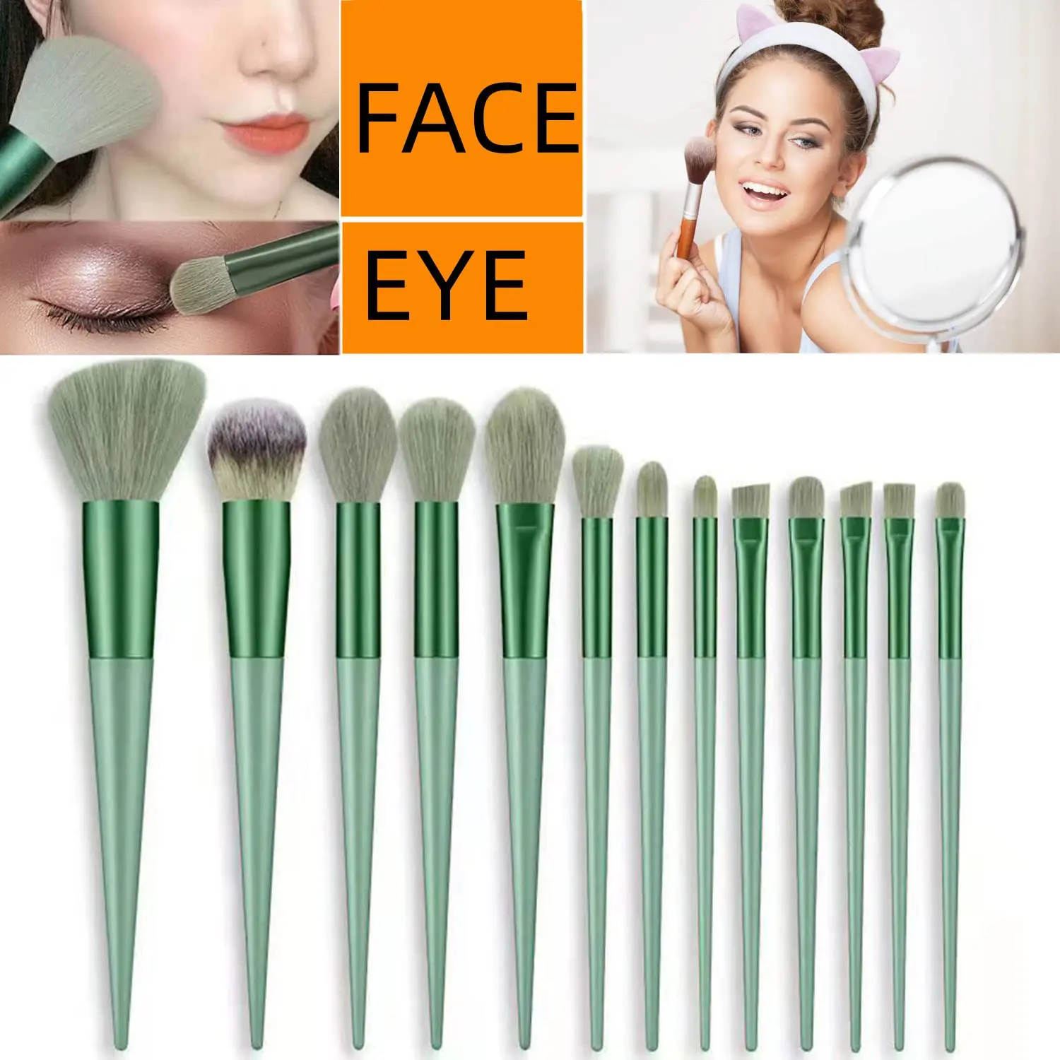 13-Piece Professional Makeup Brush & Sponge Set with Cleaning Box for Beauty and Blush Applications